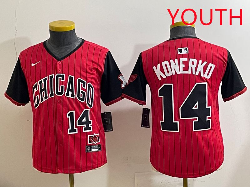 Youth 2025 Chicago White Sox #14 Konerko Red Stripe Joint Name Nike MLB Jersey style 5